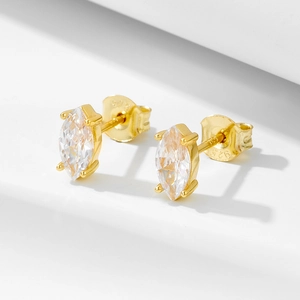 925 Sterling Silver Marquise Cut Rhinestone Stud Earrings For Women Classic Four-Prong Gold Silver Plated Elegant Jewelry