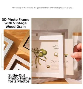Detail view of double-sided 5x7 wooden rotating frame with pull-out photo slot mechanism
