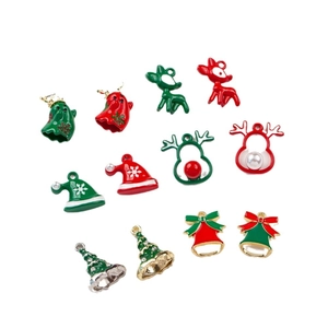 Set of 12 Christmas alloy pendants with deer, ghost, and hat designs for DIY jewelry