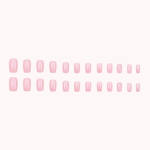 Sparkly soft pink glitter press-on nails in short square shape 24 pieces set