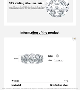Detail view of 925 silver four-leaf clover ring showing 5.5mm width and 2.88g weight