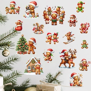 Dettaglio del set di adesivi murali omino di pan di zenzero con renne e case di Natale