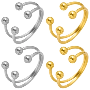 Bague Ouverte Réglable en Acier Inoxydable 304 pour Femme Mode Minimaliste Double Rangée Boule Bijoux Grand Teint Bague