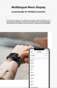 Multifunktionale Smartwatch mit mehrsprachiger Unterstützung, Bluetooth-Anrufen und Fitness-Tracker.
