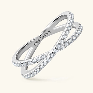 Elegant S925 sterling silver X-shaped crisscross ring with 0.40CT moissanite accents