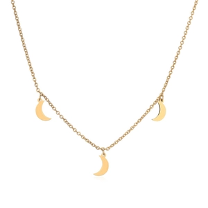 Gold stainless steel necklace featuring three crescent moon pendants on a dainty chain