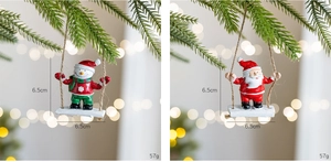 Detailed view of 6.5cm Santa and Snowman swing ornaments hanging on a Christmas tree branch
