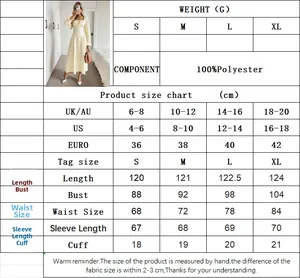 Comprehensive size chart for A-line square neck dress with bust and waist measurements