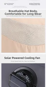 Detail eines Outdoor-Sonnenhuts mit Solar-Ventilator und atmungsaktivem Netz
