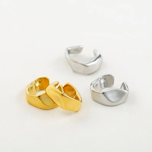 Irregular Wave Ear Cuffs Stainless Steel 18K Gold Plated Adjustable Minimalist Geometric Liquid Metal Jewelry Unisex