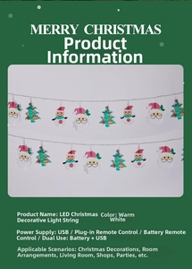 Detail of Santa Claus and Christmas tree LED string lights with warm white glow