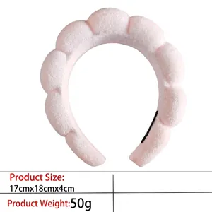 Pink plush headband dimensions 17x18x4cm showing soft cloud texture for facial washing