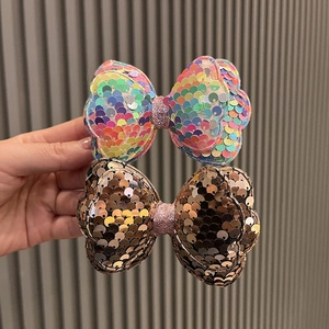 Sequin Bow Hair Clips Shiny Glitter Handmade Hair Accessories For Kids Girls Sweet Duckbill Clips