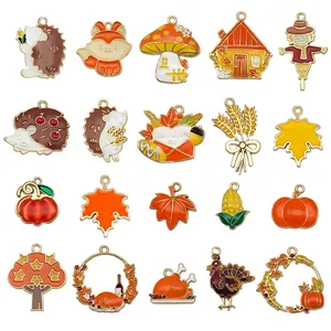 Thanksgiving Charms Pendants Alloy Enamel Autumn Maple Leaf Pumpkin Turkey For DIY Jewelry Making Crafts