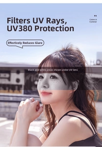 Détail de la protection UV380 et du filtrage des reflets sur les grandes lunettes sans monture