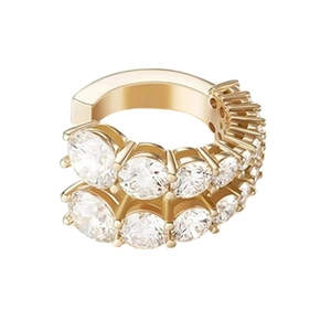 Minimalist double-row gold ear cuff with white cubic zirconia in a c-shaped design