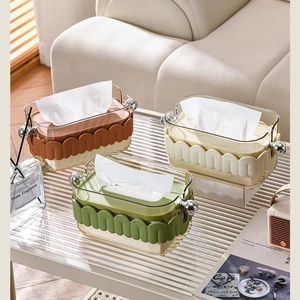 Luxury Tissue Box Transparent PET Plastic With Wave Design Metal Ball Handles For Living Room Bathroom Desktop Decor