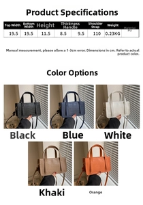 Detailed size chart and multi-color options for textured PU leather crossbody handbag
