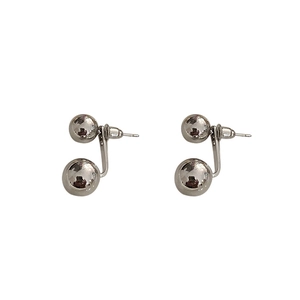 Minimalist silver geometric ball earrings with high-polished double sphere drop design