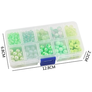 10-compartment storage box with green macaron glass beads, dimensions 12.8x6.8x2.2cm