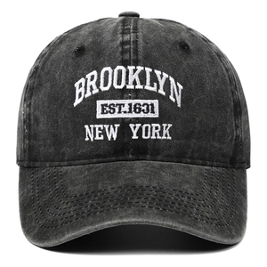 Brooklyn Embroidered Baseball Cap Washed Cotton Vintage Distressed Adjustable Outdoor Sport Sun Hat Unisex