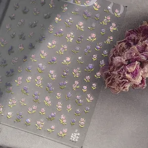 3D tulip nail stickers with shell luster effect and vintage embossed floral designs
