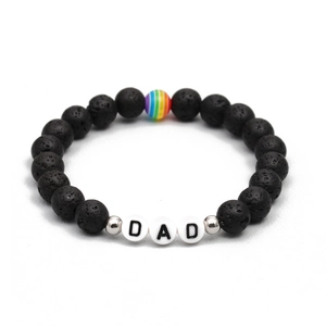 Men's DAD beaded bracelet with black lava stone, tiger eye, and rainbow accent beads
