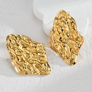 Irregular hammered geometric 18K gold plated titanium steel stud earrings for women