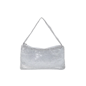 Sparkling silver rhinestone shoulder bag for women with high density crystal fringe