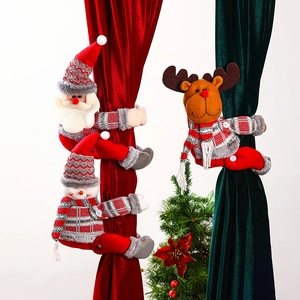 Christmas Curtain Buckle Santa Claus Snowman Reindeer Tieback Fabric Plush Window Decoration Holiday Home Party Ornament Gift