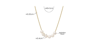 Technical drawing showing 40+5cm gold chain length and 0.4cm imitation pearl dimensions