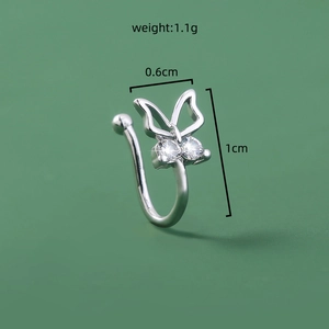 Detail of silver butterfly non-piercing ear clip with dimensions and weight data