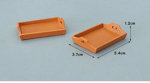 Miniature brown rectangle tray model for DIY dollhouse with exact dimensions 5.4x3.7x1.2cm