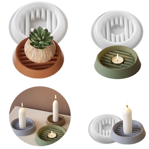 Round Striped Drainage Tray Silicone Mold For DIY Candle Holder Coaster Resin Casting Craft Supplies