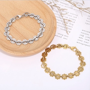 Bracelet En Acier Inoxydable Mode Engrenage Tournesol Chaîne Maillons Punk Hip Hop Smiley Bijoux Pour Femmes