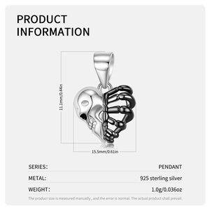 Gothic 925 sterling silver skeleton heart pendant with vintage oxidized finish design
