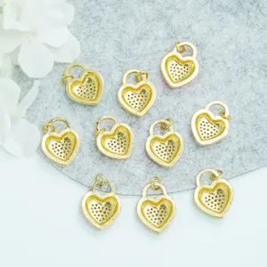 Set of ten 18K gold plated heart lock pendants for DIY bracelets and necklaces