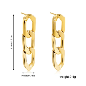Eleganti orecchini lunghi a catena cubana placcati in oro 18 carati, altezza 41 mm