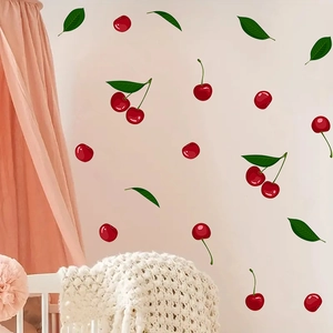 Adesivi Murali Ciliegia Frutti Rossi Foglie Verdi Decalcomanie PVC Impermeabili Per Cameretta Bambini Casa