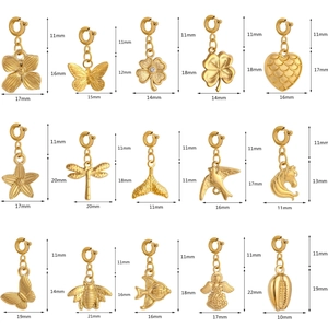 Detailed size chart for 18K gold plated ocean and insect theme stainless steel charms
