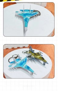 Detailed alloy fighter jet keychain with camo paint and durable metal ring attachment