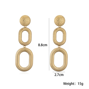 18K gold plated stainless steel geometric earrings with textured finish and dimensions