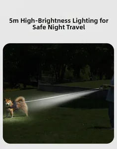 Detail showing retractable dog leash with 5m LED light beam for night walking safety