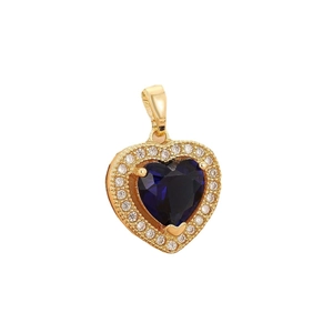 Elegant gold heart pendant with deep blue gemstone and sparkling zircon accents
