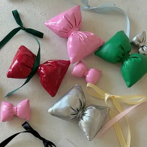 Colorful padded PU leather Christmas bows for gift boxes and DIY floral decorations