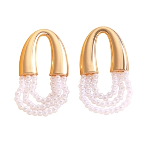 French vintage gold U-shaped earrings featuring elegant multi-layer pearl tassels