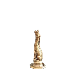 Miniature golden dragon beast statue on octagonal base for traditional home decor