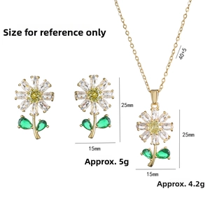 Detailed dimensions of daisy jewelry set with zircon heart petals and golden finish