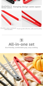 Detail of food-grade silicone kitchen tongs with non-slip texture and hanging loop