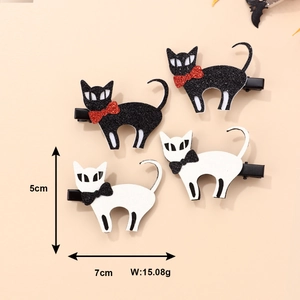 Glitter cat hair clips for Halloween party, set of four in black and white colors